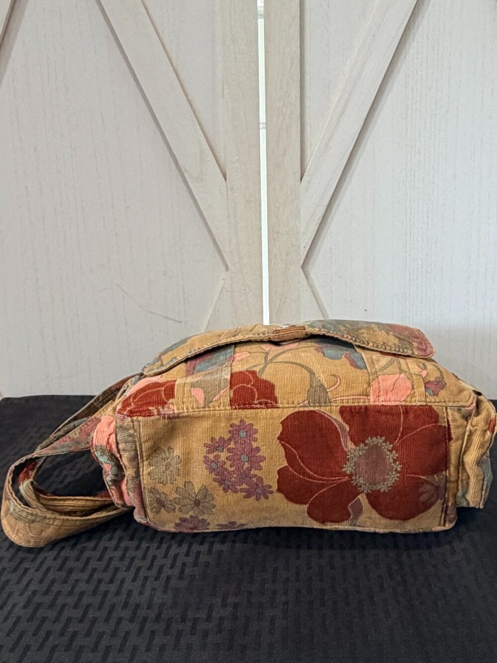 Fossil Floral Corduroy Messenger Crossbody Bag Boho Y2K Charm Purse - Picture 7 of 13